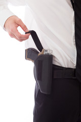 model isolated on white policeman with gun