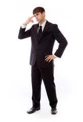 model isolated on plain background hand gesture gun