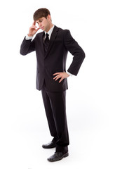 model isolated on plain background ashamed hiding face in hand