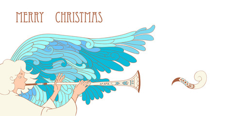 horizontal christmas illustration with angel