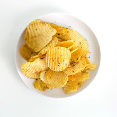 Potato chips isolated on white background