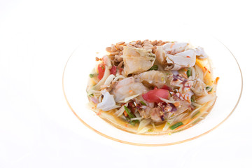crab papaya salad on white background