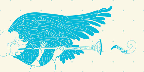 christmas illustration. angel with trumpet © mashikomo