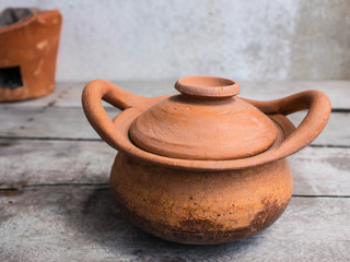 Clay pot on table