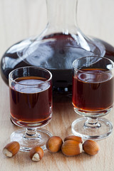 Hazelnut liqueur in a carafe