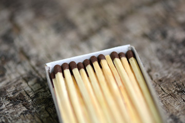 wooden matches in a box, close up
