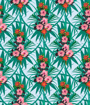 Exotic flowers seamless pattern. Hand drawn vector.
