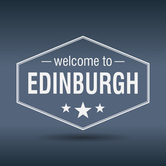 welcome to Edinburgh hexagonal white vintage label