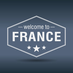 welcome to France hexagonal white vintage label