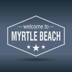 welcome to Myrtle Beach hexagonal white vintage label