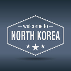 welcome to North Korea hexagonal white vintage label
