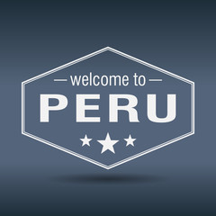 welcome to Peru hexagonal white vintage label