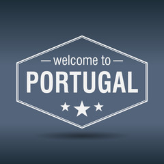 welcome to Portugal hexagonal white vintage label
