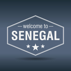 welcome to Senegal hexagonal white vintage label
