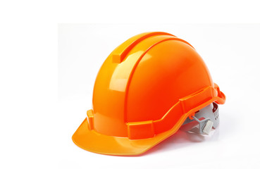 Orange safety helmet isolated on white background, hard hat on w