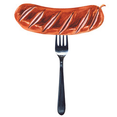 Grilled Sausage on a fork isolated