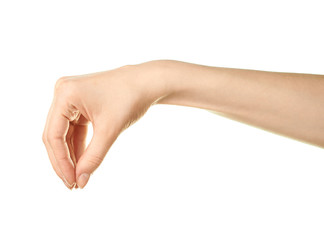 Female caucasian hand gesture isolated