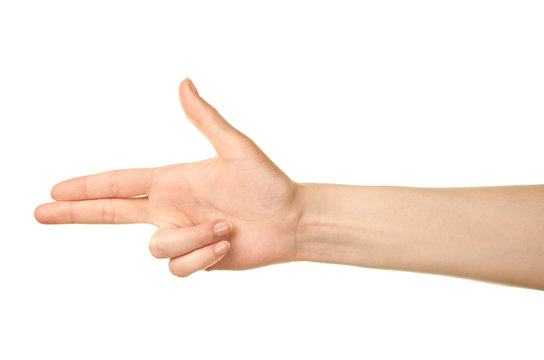 Female caucasian hand gesture isolated