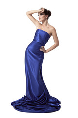 Naklejka premium Young beauty woman in blue dress.