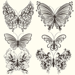Collection of abstract vector swirl butterflies for design