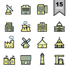 Building and Landmark Line icons set