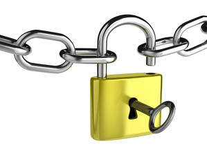 Chain with a Key that is Opening a Padlock