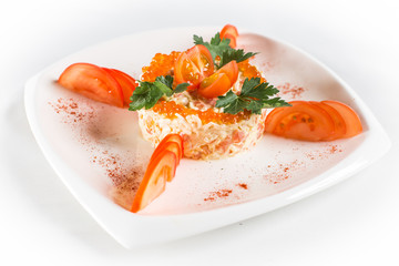 salad with red caviar