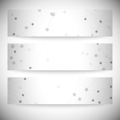 Set of horizontal banners. Molecule structure, gray background
