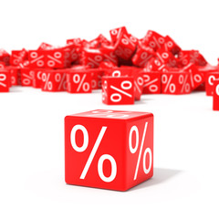 Red cubes with percent in focus