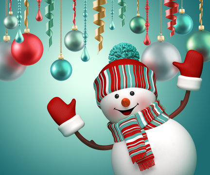 3d Happy Snowman Celebrating New Year Holiday