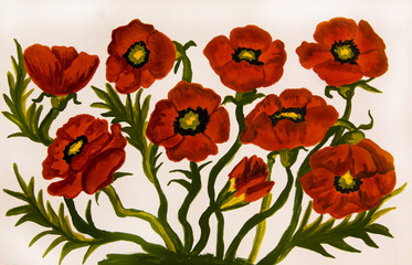Red poppies, painting