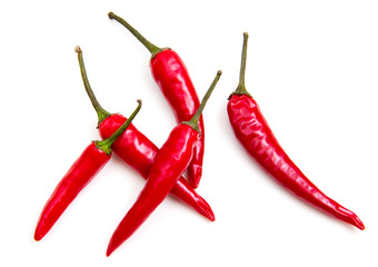 Hot peppers seen from above on white background