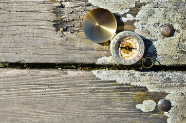 Compass on the wooden background