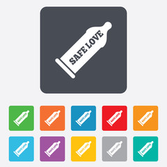 Condom safe sex sign icon. Barrier contraceptive