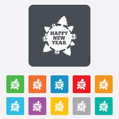 Happy new year globe sign icon. Gifts and trees.
