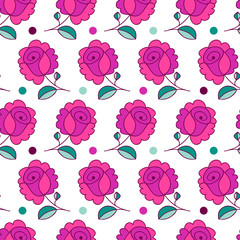 Vector seamless hand-drawn pattern with decorative rose flowers