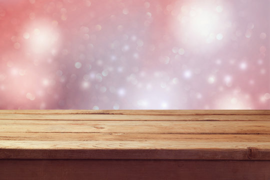 Dreamy romantic background with empty wooden table