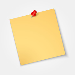 Note paper,sticker  with red pin isolated