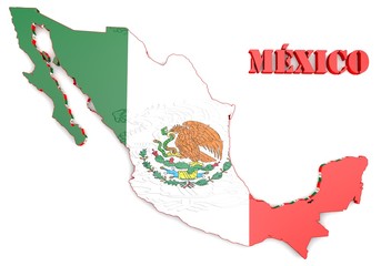 map illustration of Mexico with flag