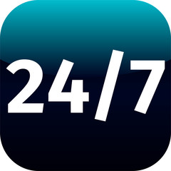 24/7 nonstop time blue icon