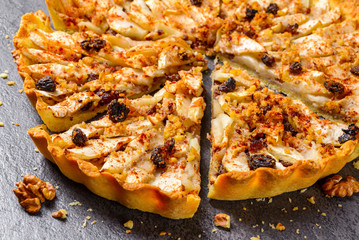 apple tart pie with nuts and raisins