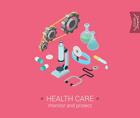 Fototapeta na wymiar Flat 3d isometric design concept vector web health care