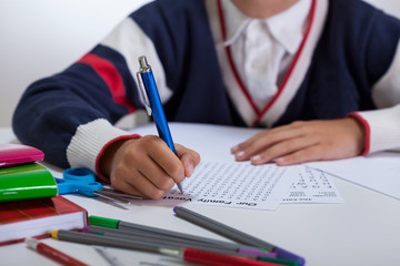 Schoolboy doing wordsearch