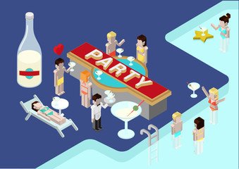 Flat 3d isometric party poll young men female woman girl