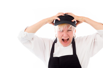 model isolated on plain background stressed upset pulling hairs
