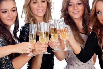 Group of friends toasting with champagne in Christmas