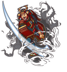 Samurai Slashing Through Background Vector Illustration