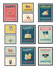 Baby poster flat banner design flat background set, eps10