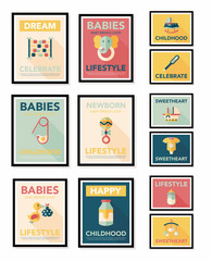 Fototapeta premium Baby poster flat banner design flat background set, eps10