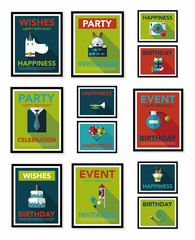 Birthday poster flat banner design flat background set, eps10